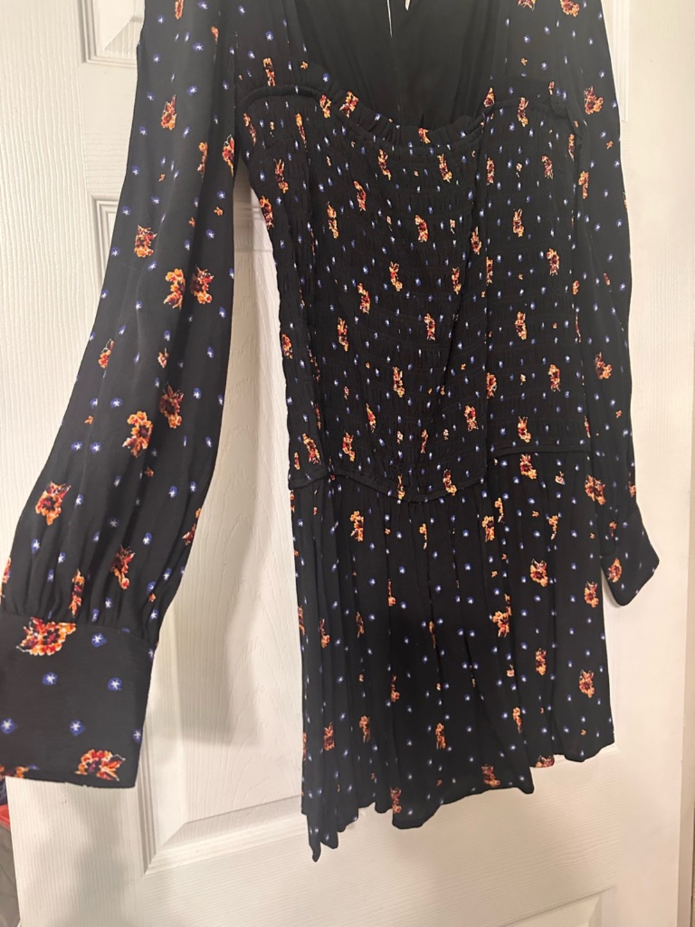 Free people Black Floral Smocked Long-Sleeve Mini Dress - Picture 2 of 6